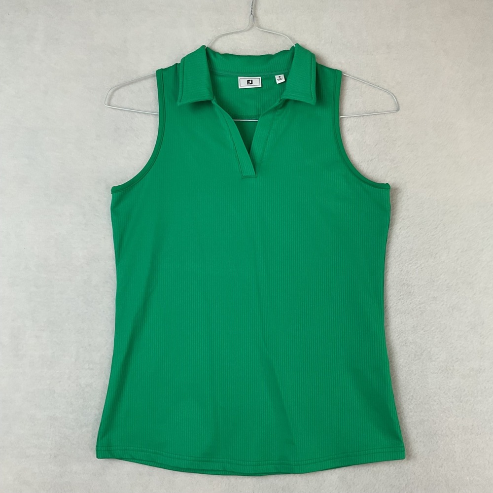 FootJoy Womens Sleeveless Ribbed Golf Polo Shirt Green Racerback Small